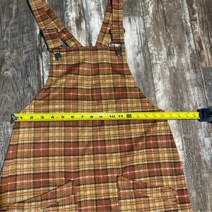 No Boundaries Checkered Pinafore Overall Brown and Yellow Dress
